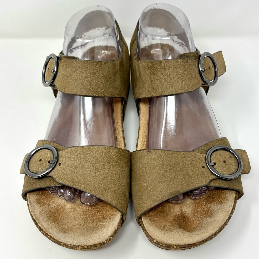 Hotter Tourist Comfort Cork Wedge Soft Leather Sandals Tan Sand Open Toe Size 9